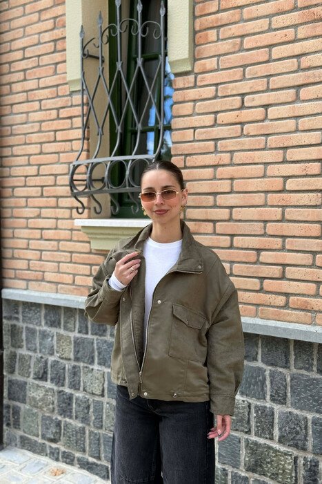 BUTTONED AND ZIPPER WOMAN JACKET GREEN/JESHILE - KLAUDIO FASHION