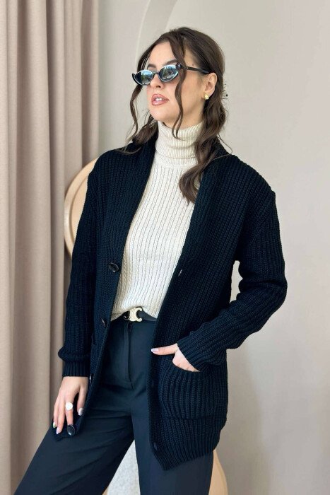 BUTTONED CARDIGAN FOR WOMAN BLACK/ E ZEZE - KLAUDIO FASHION