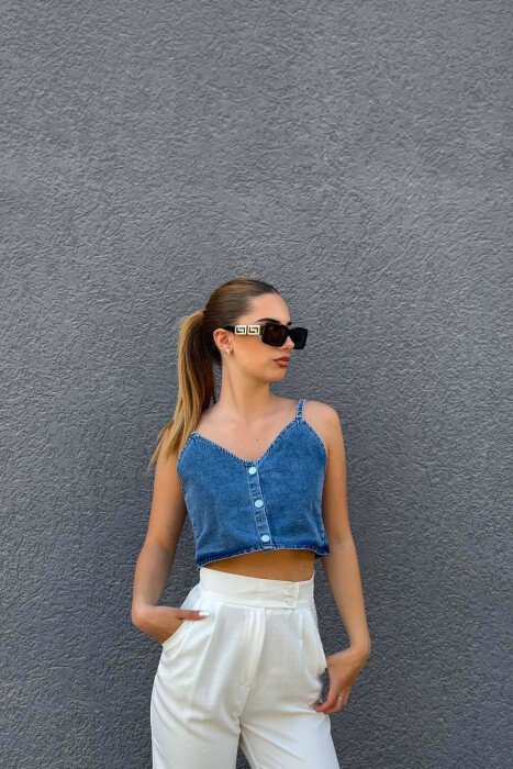 BUTTONED DENIM WOMEN TANK TOP BLUE/BLU - 1