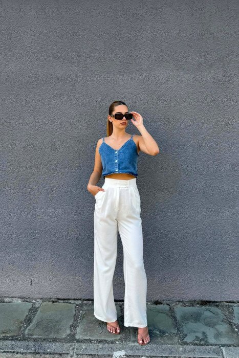 BUTTONED DENIM WOMEN TANK TOP BLUE/BLU - 2