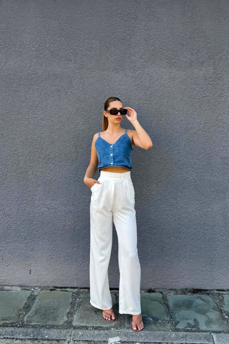 BUTTONED DENIM WOMEN TANK TOP BLUE/BLU - 2