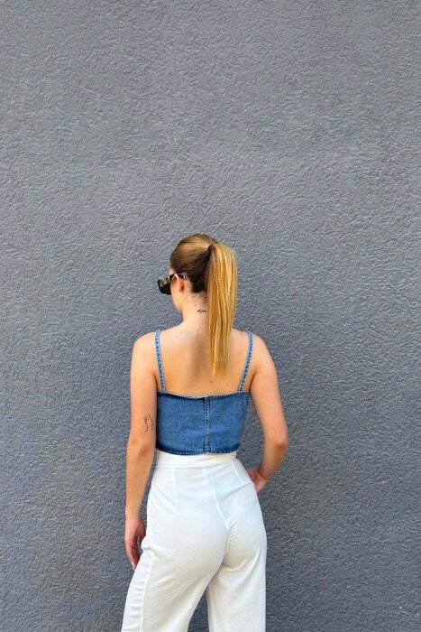 BUTTONED DENIM WOMEN TANK TOP BLUE/BLU - 6