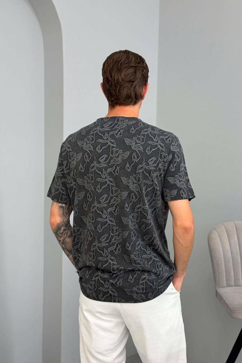 BUTTONED DESIGNED MEN T-SHIRT DARK GREY/GEE - 2