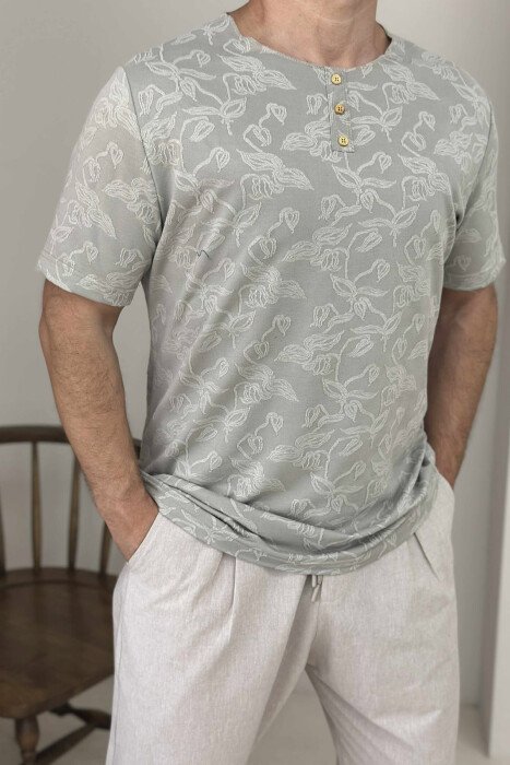 BUTTONED DESIGNED MEN T-SHIRT LIGHT GREY/GZ 