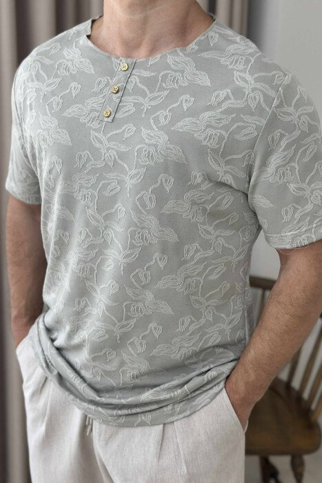 BUTTONED DESIGNED MEN T-SHIRT LIGHT GREY/GZ - 3