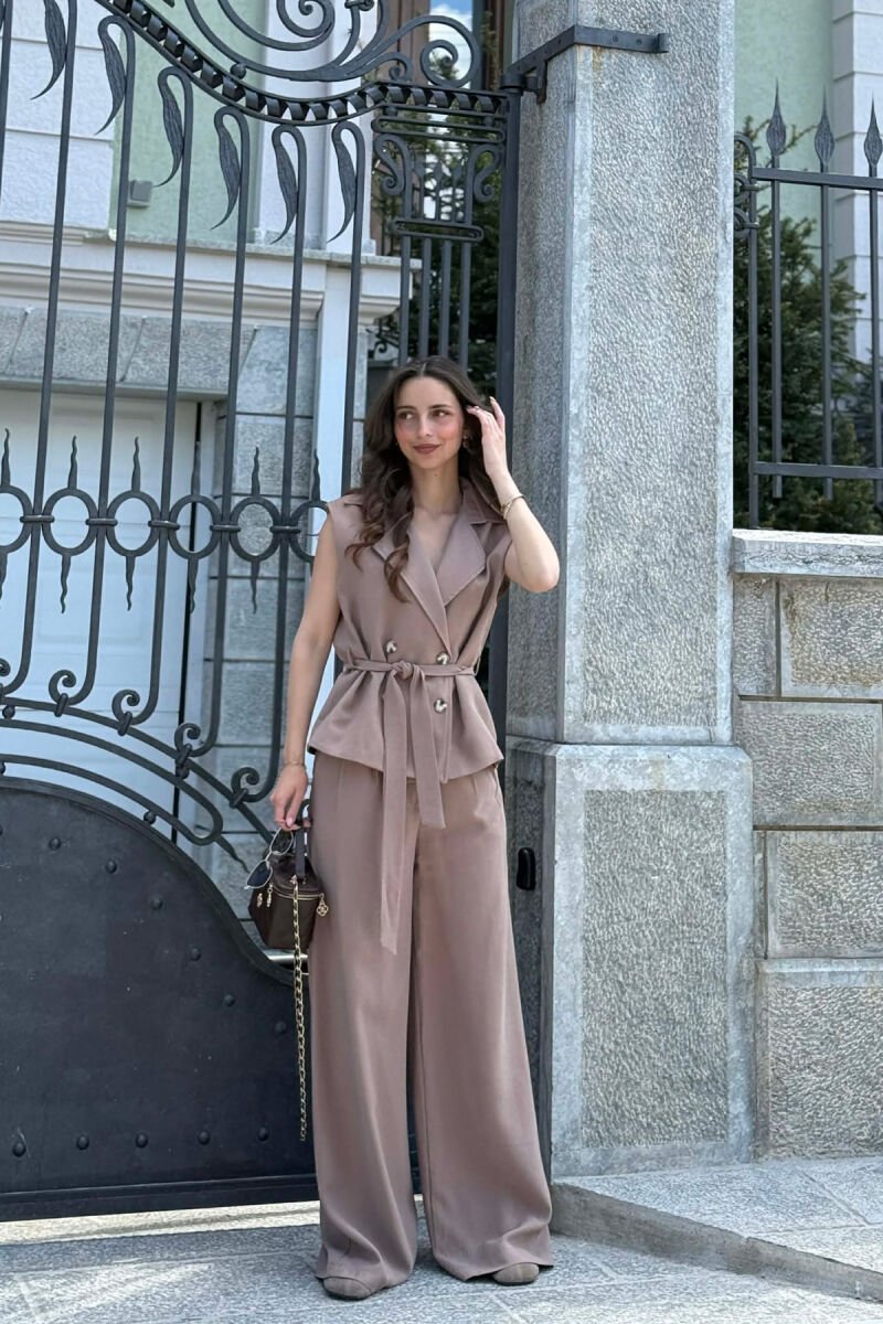 BUTTONED LACING VEST +TROUSERS WOMAN SET LIGHT BROWN/KAZB - 1
