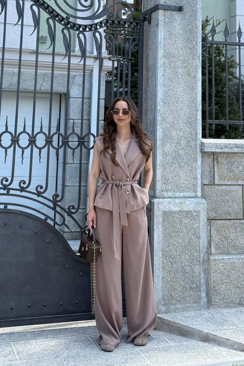 BUTTONED LACING VEST +TROUSERS WOMAN SET LIGHT BROWN/KAZB - 2