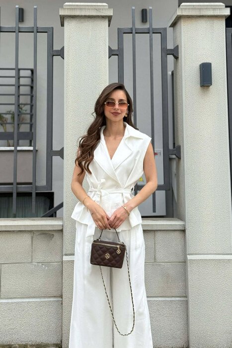 BUTTONED LACING VEST +TROUSERS WOMAN SET WHITE-E BARDHE - 6