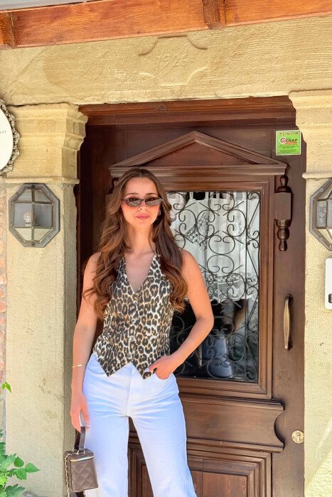 BUTTONED LEO DESIGN WOMEN VEST LEO/LEOPARD - 1