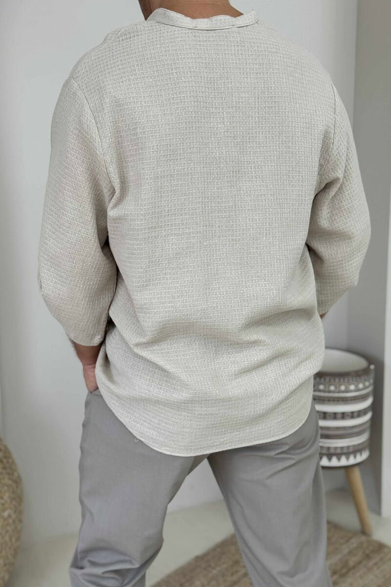 BUTTONED NECK ONE COLOR MEN T-SHIRT BEIGE/BEZHE - 3