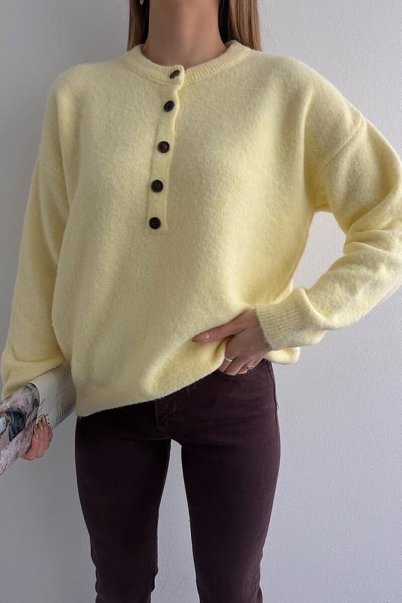 BUTTONED NECK ONE COLOR WOMEN SWEATER YELLOW/E VERDHE - 7
