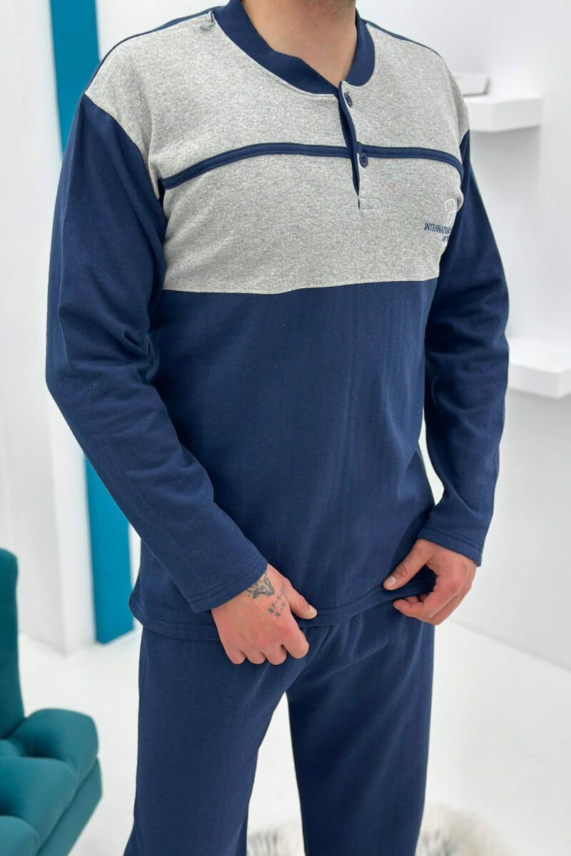 BUTTONED NECK SIMPLE SWEATSHIRT+SWEATPANTS MEN PYJAMAS BLUE/BLU - 4