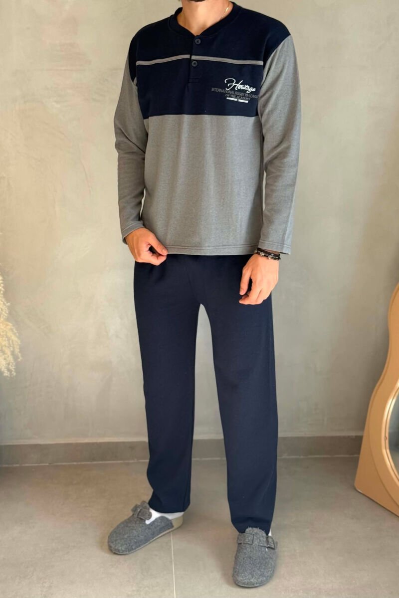 BUTTONED NECK SIMPLE SWEATSHIRT+SWEATPANTS MEN PYJAMAS DARK GREY/GEE - 2