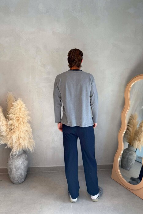 BUTTONED NECK SIMPLE SWEATSHIRT+SWEATPANTS MEN PYJAMAS DARK GREY/GEE - 5