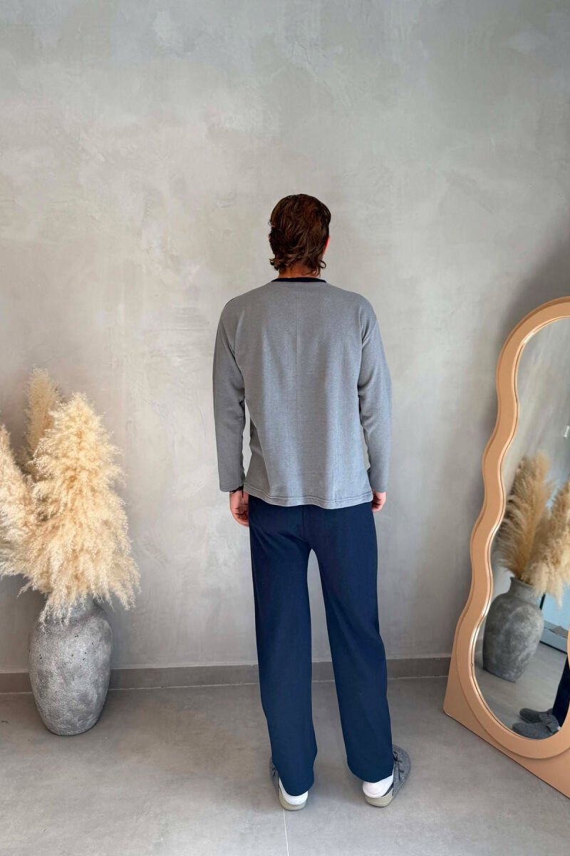BUTTONED NECK SIMPLE SWEATSHIRT+SWEATPANTS MEN PYJAMAS DARK GREY/GEE - 5