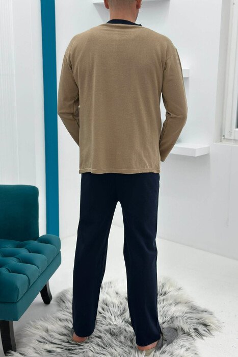 BUTTONED NECK SWEATSHIRT+SWEATPANTS MEN PYJAMAS BEIGE/BEZHE - 3