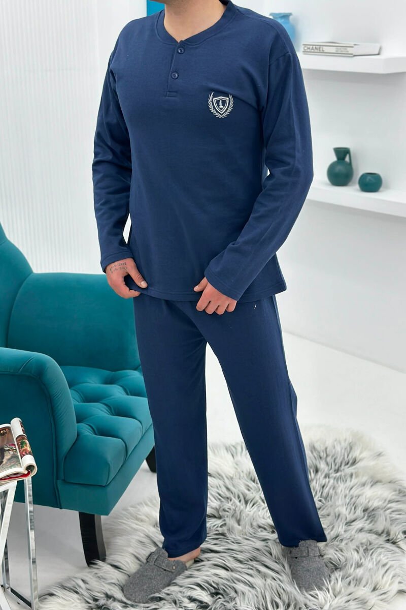 BUTTONED NECK SWEATSHIRT+SWEATPANTS MEN PYJAMAS BLUE/BLU - 2