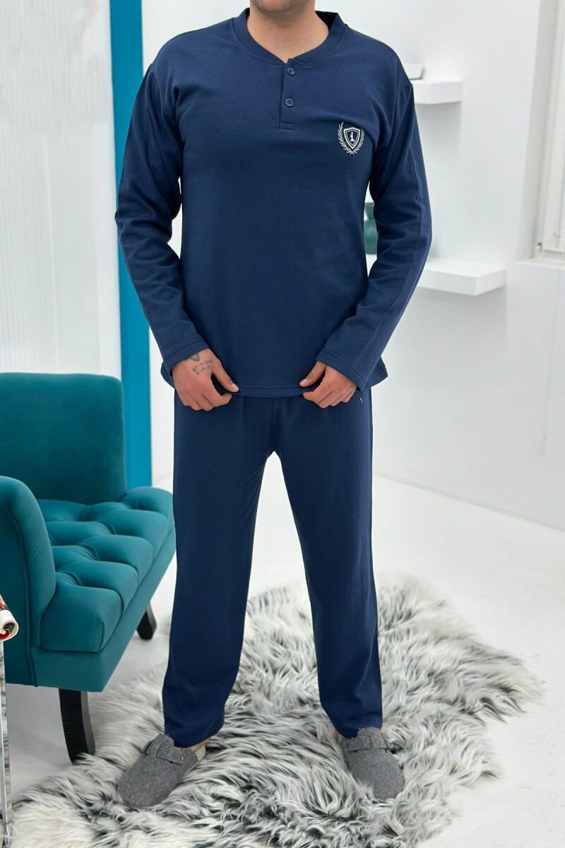 BUTTONED NECK SWEATSHIRT+SWEATPANTS MEN PYJAMAS BLUE/BLU - 1