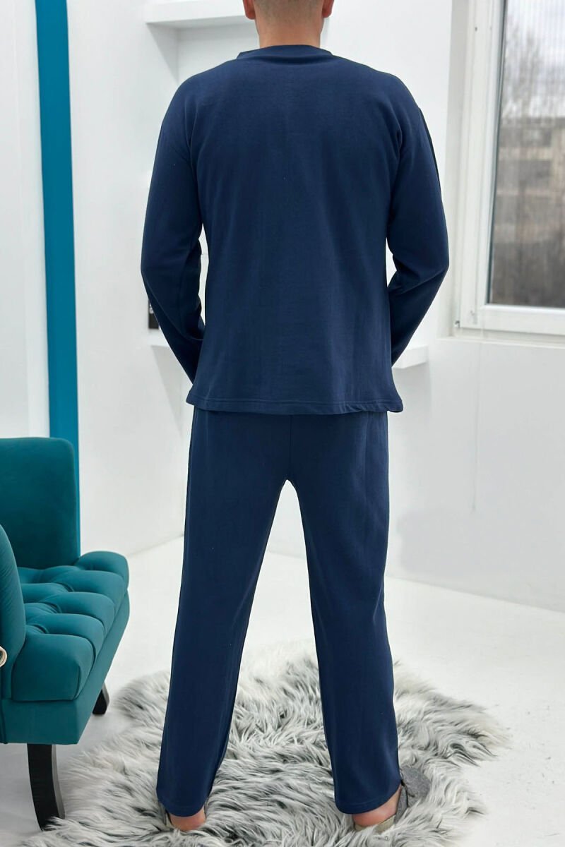 BUTTONED NECK SWEATSHIRT+SWEATPANTS MEN PYJAMAS BLUE/BLU - 3