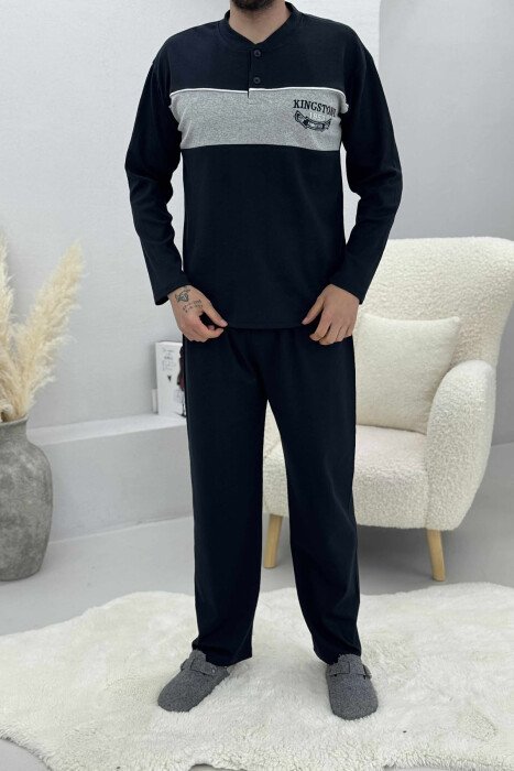 PIZHAME BLUZË ME JAKË ME BUTONA+TUTA PËR MESHKUJ NË NGJYRË BLU TË ERRËT - KLAUDIO FASHION