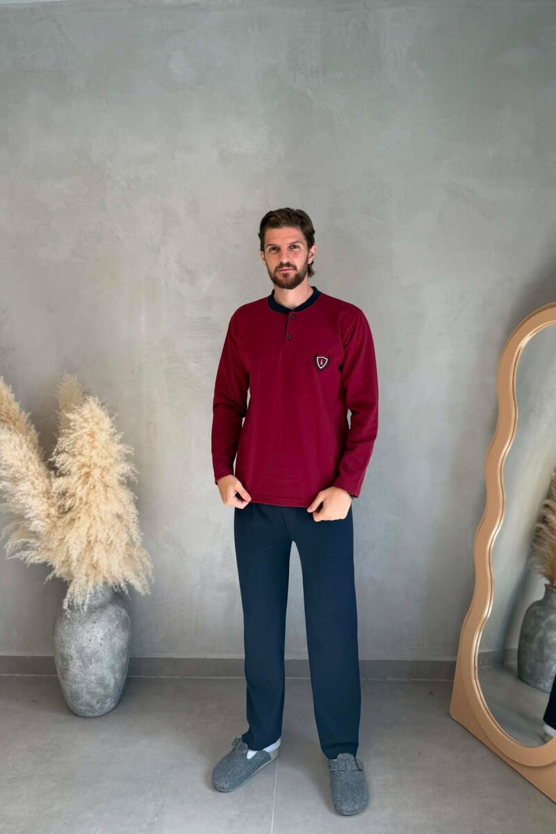 BUTTONED NECK SWEATSHIRT+SWEATPANTS MEN PYJAMAS DARK BURGUNDY/VISHNJE E ERRET - 1