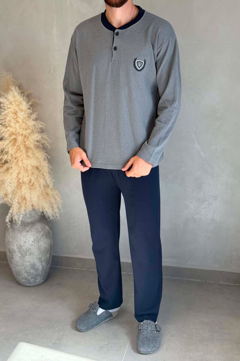 BUTTONED NECK SWEATSHIRT+SWEATPANTS MEN PYJAMAS GREY/GRI - 2