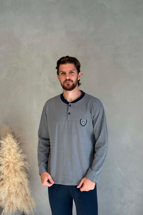 BUTTONED NECK SWEATSHIRT+SWEATPANTS MEN PYJAMAS GREY/GRI - 3