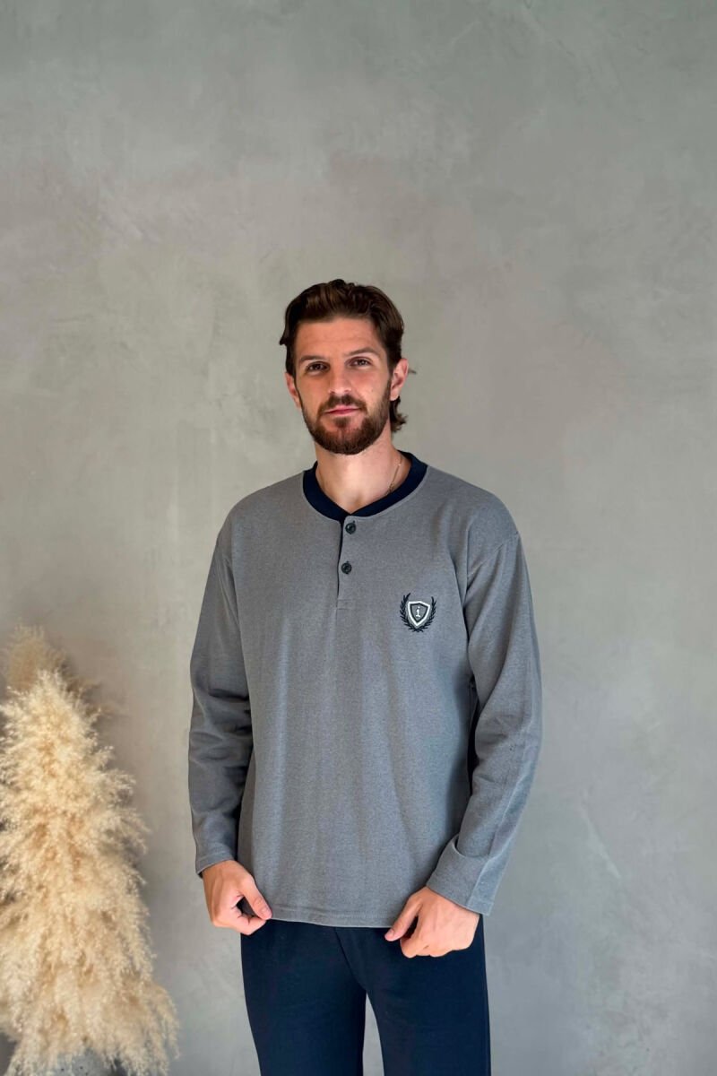 BUTTONED NECK SWEATSHIRT+SWEATPANTS MEN PYJAMAS GREY/GRI - 3