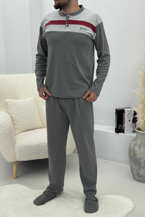 BUTTONED NECK SWEATSHIRT+SWEATPANTS MEN PYJAMAS GREY/GRI 