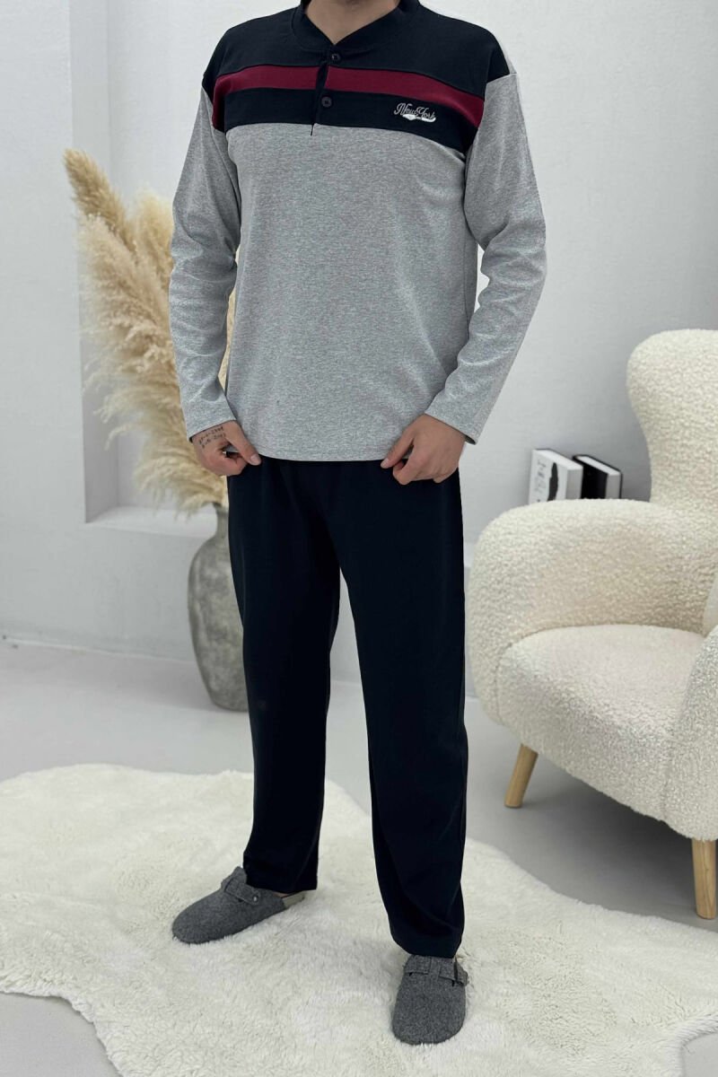 BUTTONED NECK SWEATSHIRT+SWEATPANTS MEN PYJAMAS LIGHT GREY/GZ - 1