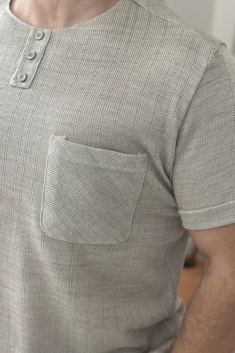 BUTTONED ONE COLOR MEN T-SHIRT BEIGE/BEZHE - 3