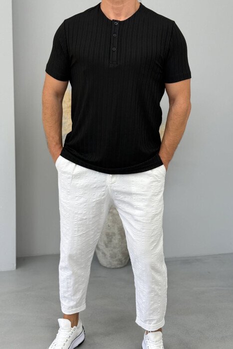 BUTTONED ONE COLOR MEN T-SHIRT BLACK/ E ZEZE - 2