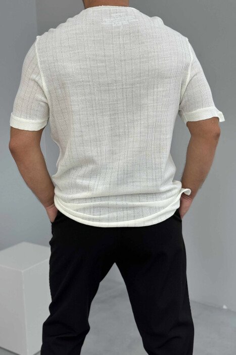 BUTTONED ONE COLOR MEN T-SHIRT CREAM/KREM - 2