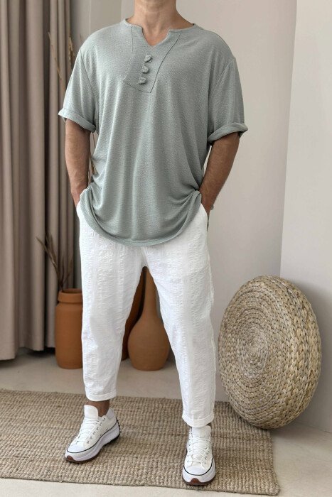 BUTTONED ONE COLOR MEN T-SHIRT MINT/MENTE - 1