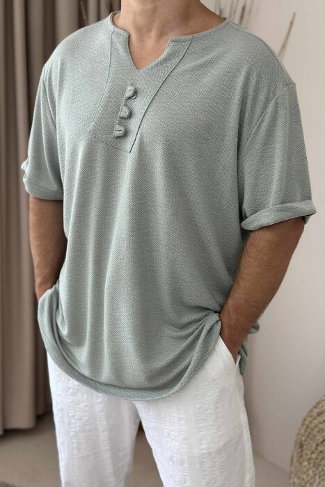 BUTTONED ONE COLOR MEN T-SHIRT MINT/MENTE - 2