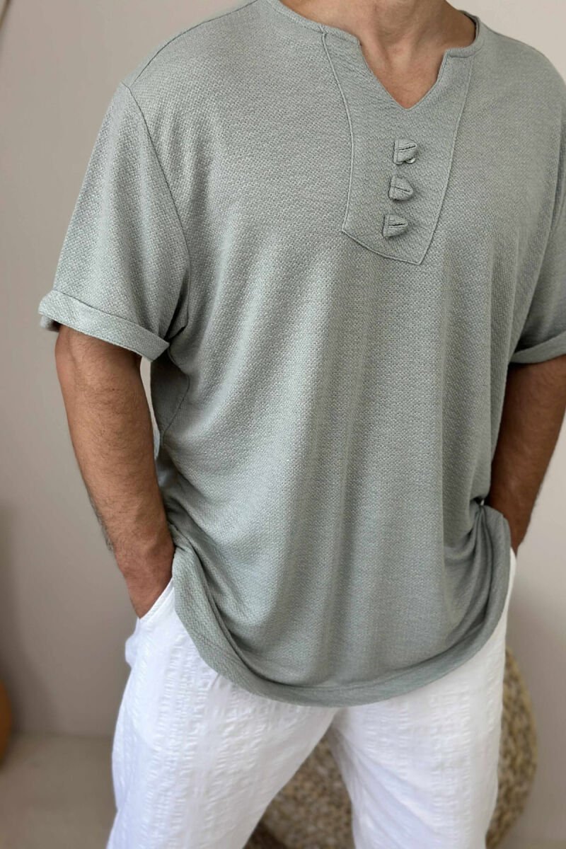 BUTTONED ONE COLOR MEN T-SHIRT MINT/MENTE - 3