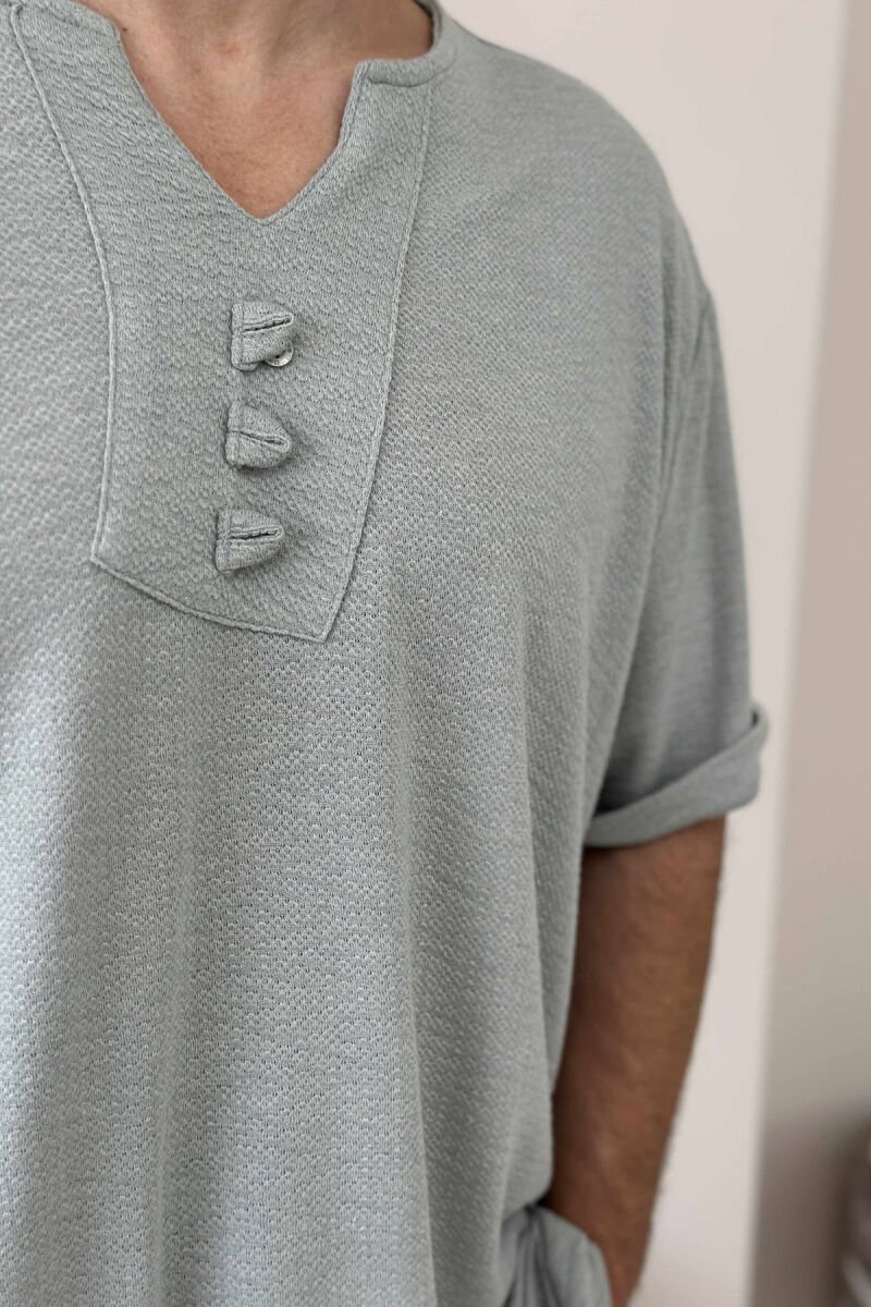 BUTTONED ONE COLOR MEN T-SHIRT MINT/MENTE - 4