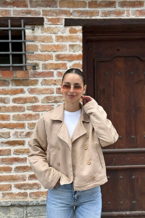 BUTTONED ONE COLOR WOMAN JACKET BEIGE/BEZHE - 1