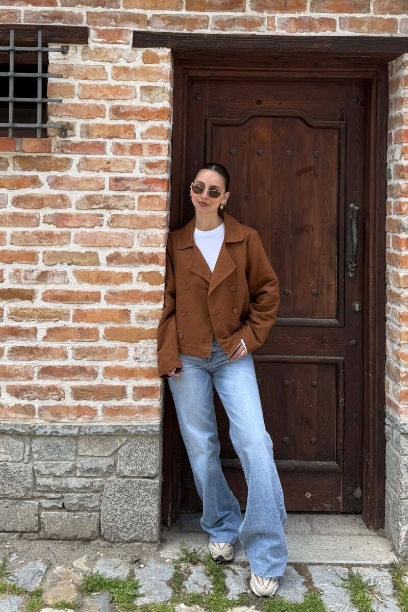 BUTTONED ONE COLOR WOMAN JACKET BROWN/KAFE - 2