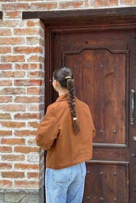 BUTTONED ONE COLOR WOMAN JACKET BROWN/KAFE - 3