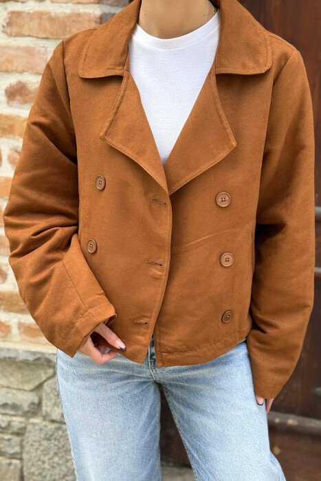 BUTTONED ONE COLOR WOMAN JACKET BROWN/KAFE - 5