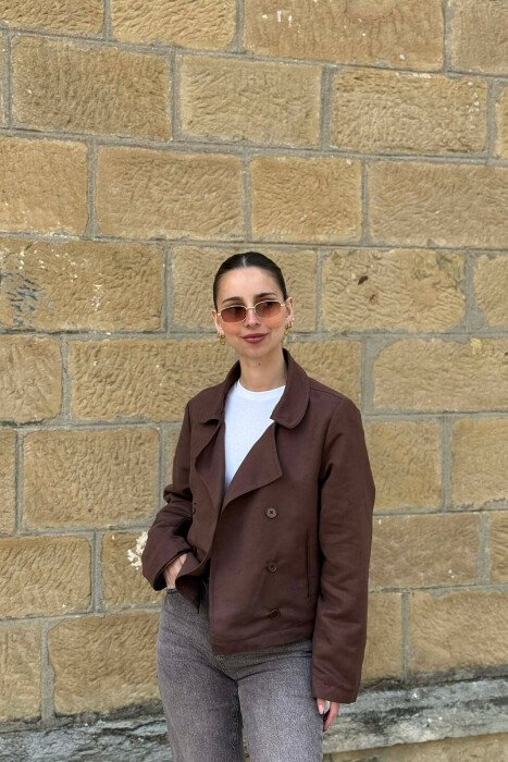 BUTTONED ONE COLOR WOMAN JACKET DARK BROWN/KAE 