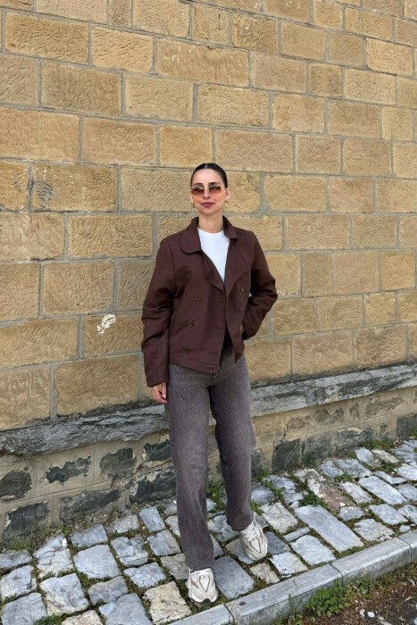 BUTTONED ONE COLOR WOMAN JACKET DARK BROWN/KAE - 3