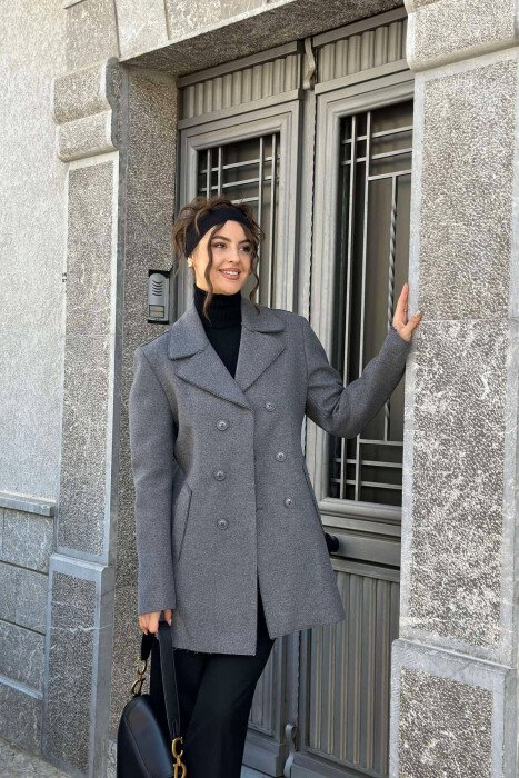 BUTTONED ONE COLOR WOMEN COAT GREY/GRI - 1