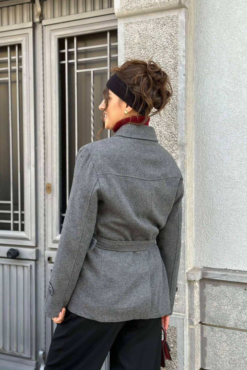BUTTONED ONE COLOR WOMEN COAT GREY/GRI - 3