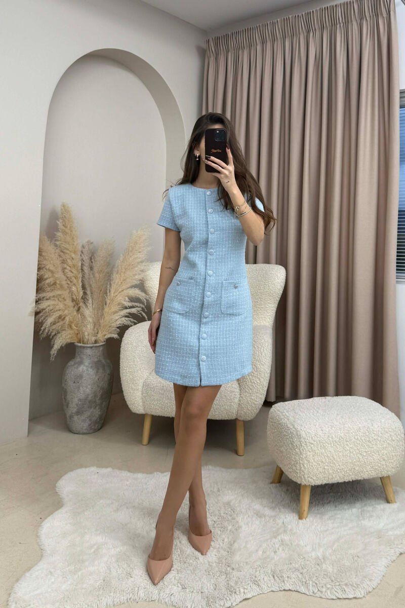 BUTTONED ONE COLOR WOMEN DRESS LIGHTBLUE/BZ - 4