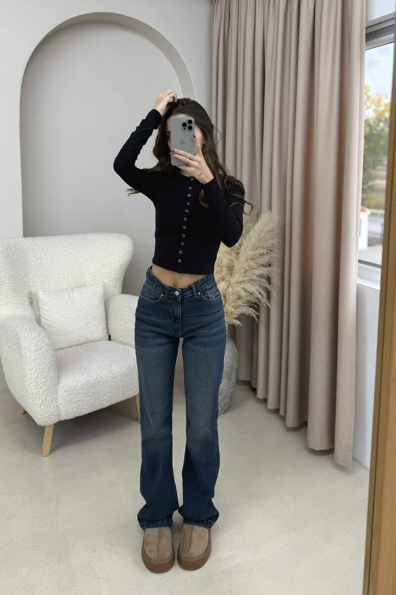 BUTTONED ONE COLOR WOMEN SWEATSHIRT BLACK/ E ZEZE - 1