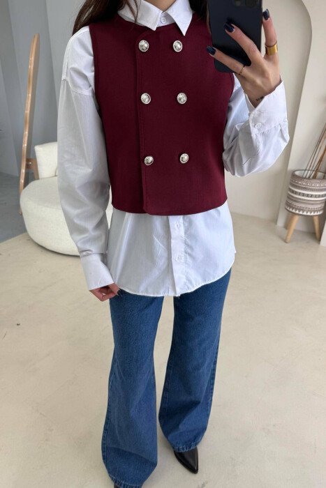 JELEK NJË NGJYRËSH ME BUTONA PËR FEMRA NË NGJYRËN VISHNJË - KLAUDIO FASHION