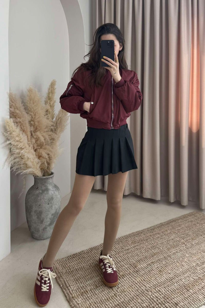 BUTTONED POCKETS CROPPED WOMEN JACKET BURGUNDY/VISHNJE - 6