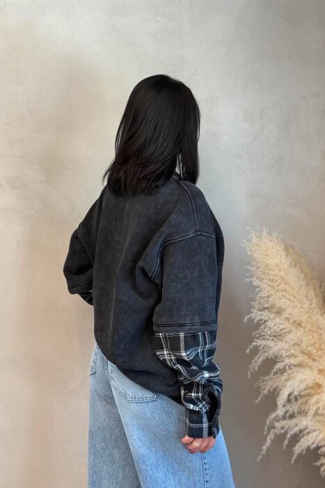 BUTTONED ROUND NECK FLUFFY WOMAN SWEATSHIRT DARK GREY/GEE - 4